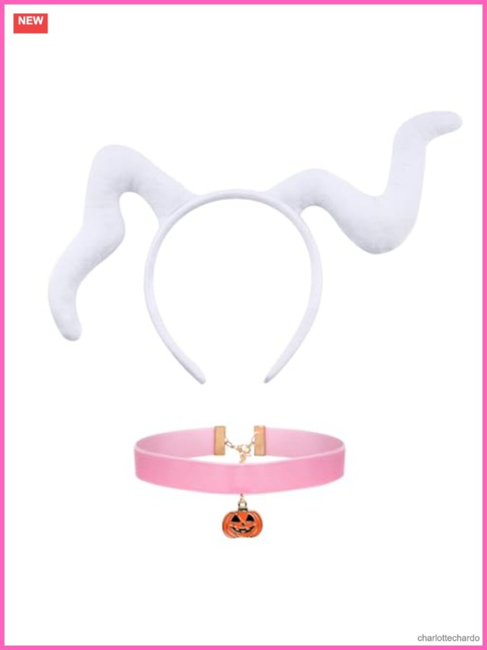 Dog Ear Headband & Velvet Pumpkin Choker Costume Set Adult Cosplay